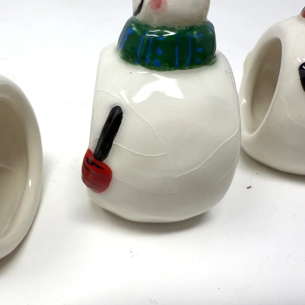 Williams Sonoma Snowman Napkin Rings‎ Set 4 Holiday Christmas Ceramic